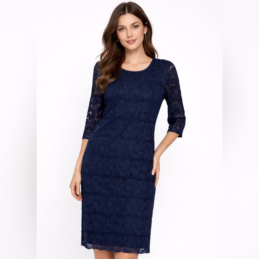 GERRY WEBER | Elegant Midnight Navy Blue Lace Sheath Dress – Classic & Timeless